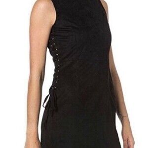 Miss Me Faux Suede Leather Black Sheath Dress Sexy Glam SZ XL